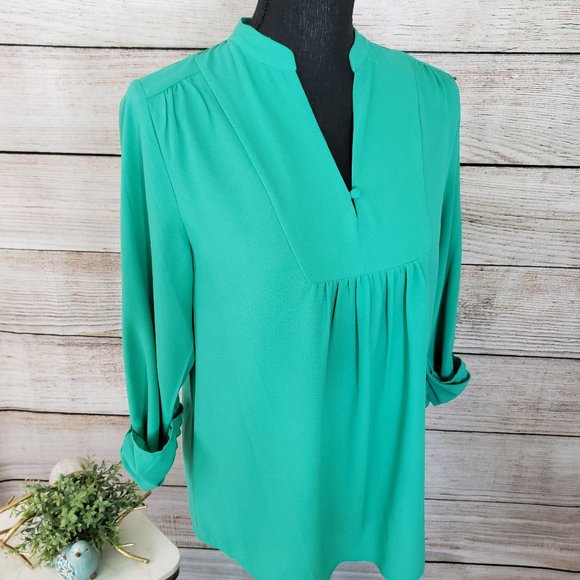 BRIXON IVY AQUA GREEN V-NECK L/S TOP - SMALL - Picture 8 of 13